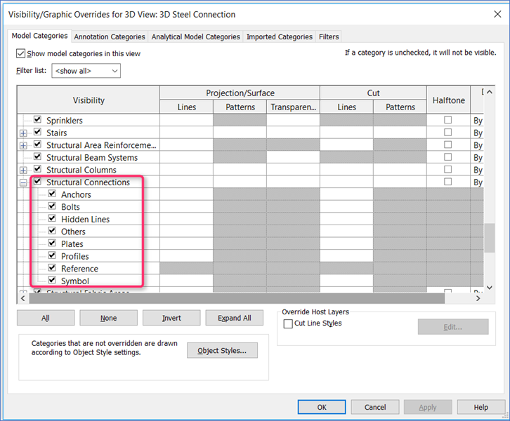 Revit Structure 2018: Structural Connection - Visibility Control ...